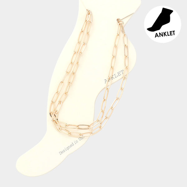 Oval Link Double Layered Anklet (Gold)