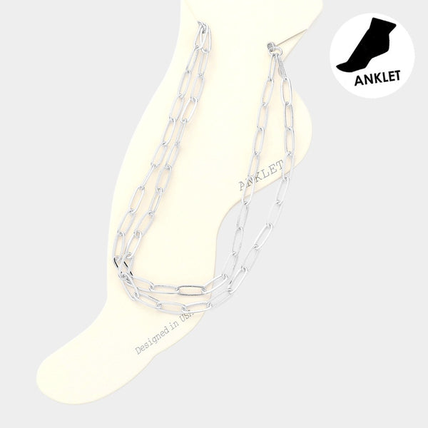 Oval Link Double Layered Anklet Siilver)