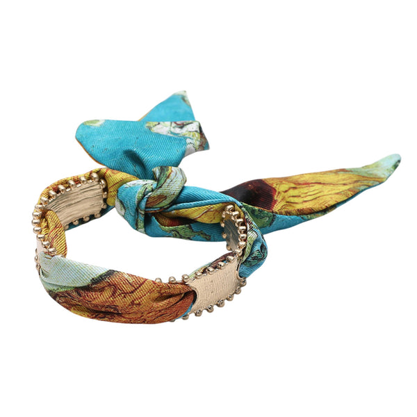 Scarf & Metal Skinny Cuff Bracelet (Turquoise)