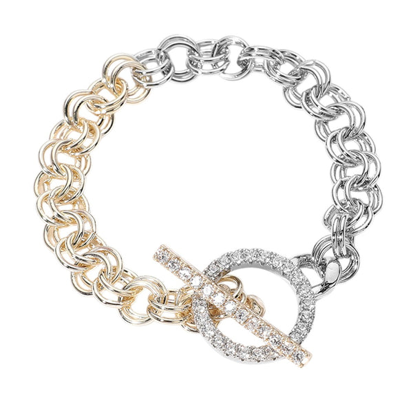 DY Inspired Plated CZ Two Tone Toggle Bracelet