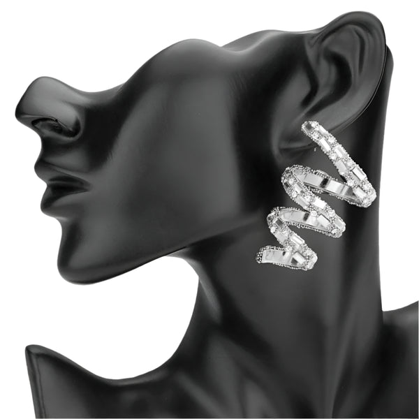 Oversized Emerald Cut Earrings (Silver)