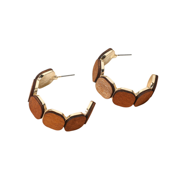 Wooden Square Hoop Earrings (Brown)