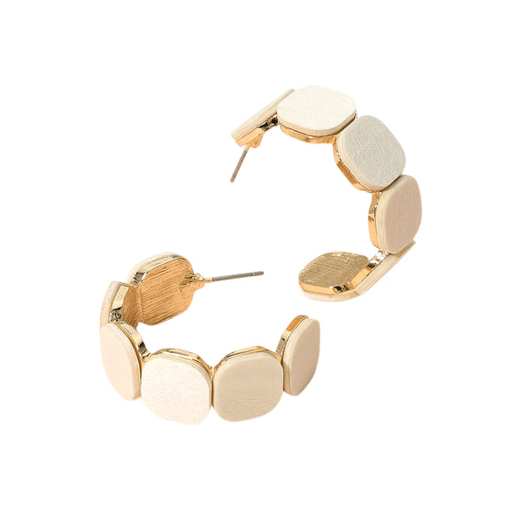 Wooden Square Hoop Earrings (Ivory)