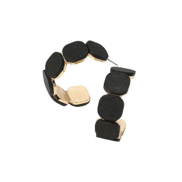 Wooden Square Hoop Earrings (Jet Black)
