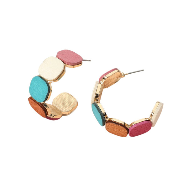 Wooden Square Hoop Earrings (Multi)