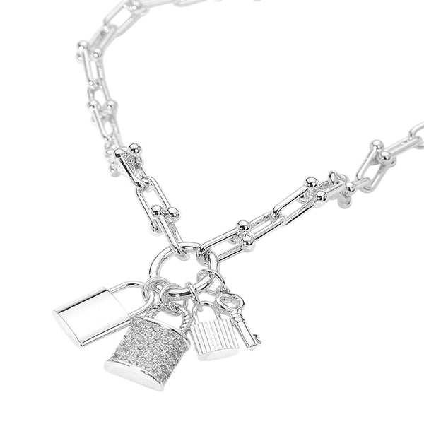 DY Inspired Triple Lock Pendant Necklace (Silver)