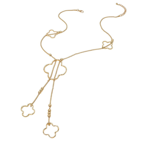 Hammered Metal Open Quatrefoil Long Necklace (Gold)