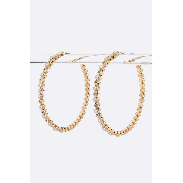 Large Pearl Crystal Hoops (Gold)