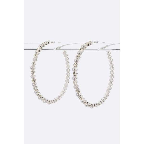 Large Pearl Crystal Hoops (Silver)