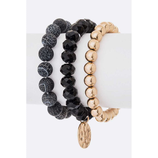 Layered Bead Bracelet Set (Black)