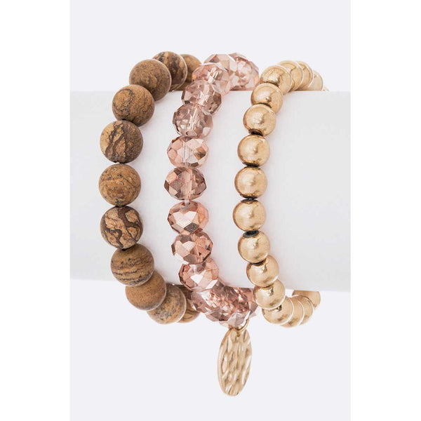 Layered Bead Bracelet Set (Brown)