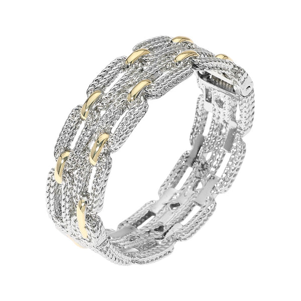 DY Inspired Two-Tone Layered Textured Hinged Bangle