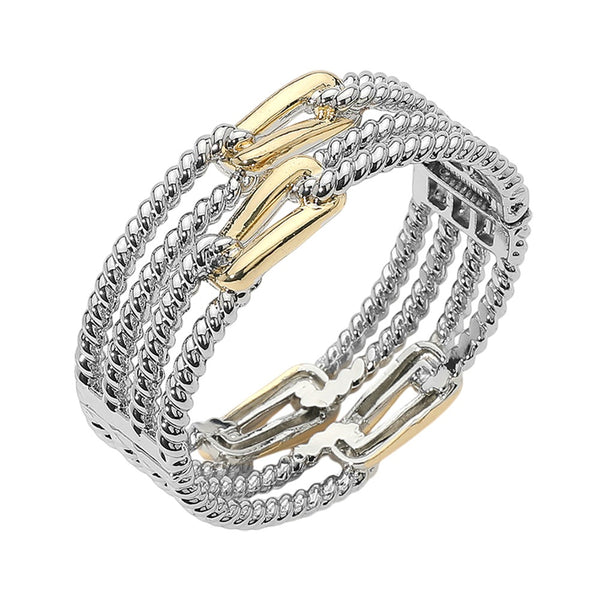 DY Inspired Two-Tone Textured Hinged Bangle