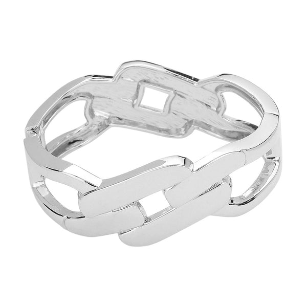 Chunky Chain Hinged Bangle (Silver)