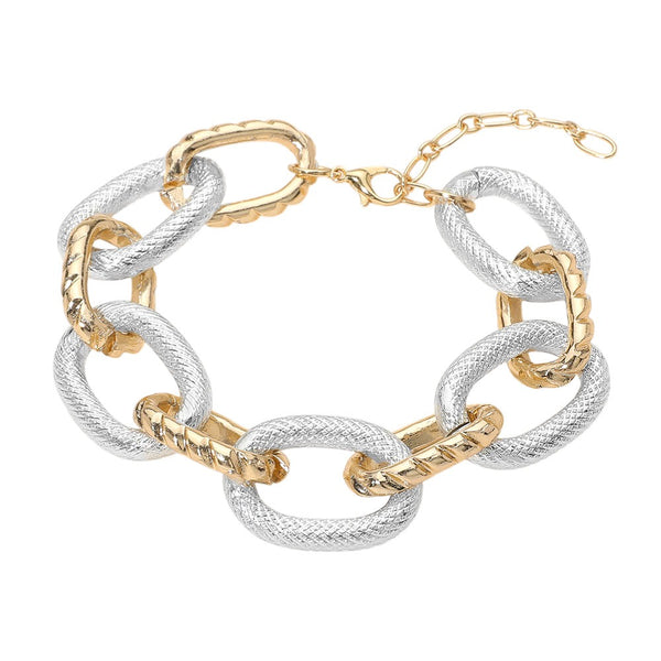Chunky Textured Chain Bracelet (2 Tone)
