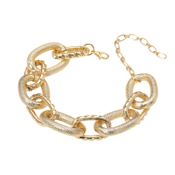 Chunky Textured Chain Bracelet (Gold)