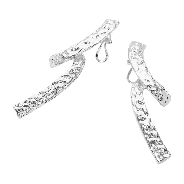 Textured Twisted Bar Earrings (Silver)