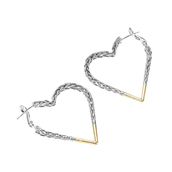 14K Gold Plated Two Tone Heart Hoops