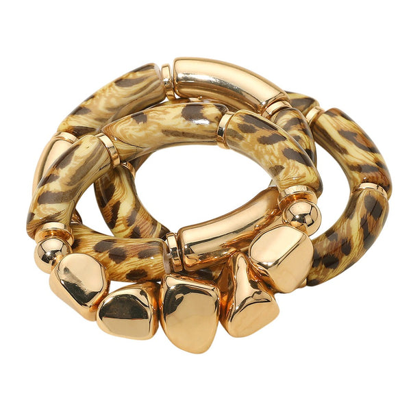 3 Strand Leopard Resin Bar Bracelet