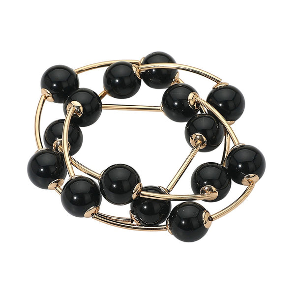 3 Strand Beaded Wire Layered Bracelets (Black)