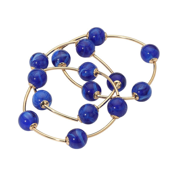3 Strand Beaded Wire Layered Bracelets (Blue)
