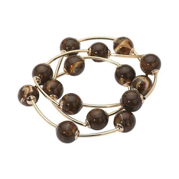 3 Strand Beaded Wire Layered Bracelets (Brown)