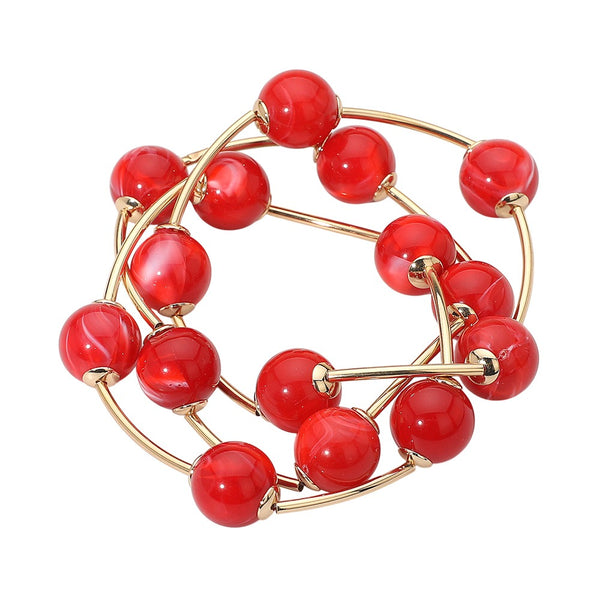 3 Strand Beaded Wire Layered Bracelets (Red)