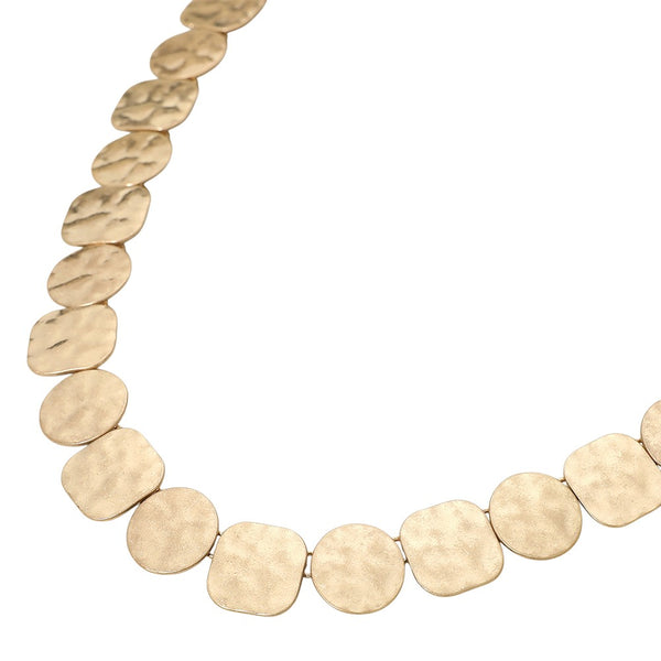 Hammered Round Square Disc Necklace (Worn Gold)