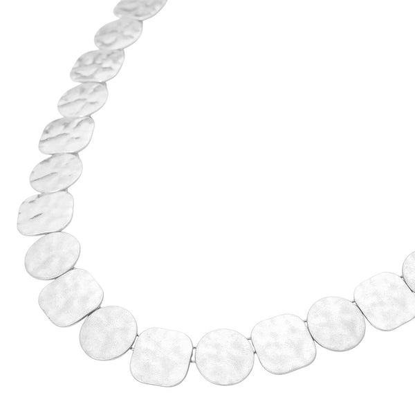Hammered Round Square Disc Necklace (Worn Silver)