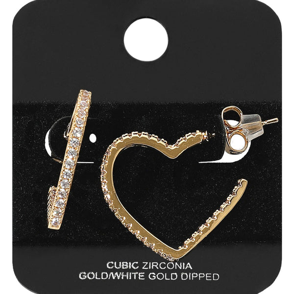 Gold Dipped CZ Stone Heart Hoops