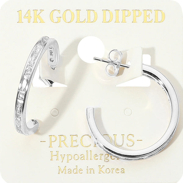 White Gold Dipped CZ Stone Hoops