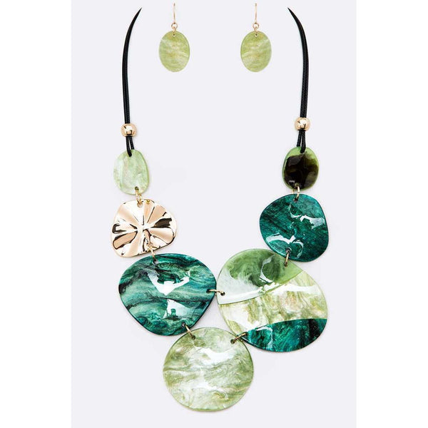 Mixed Tone Resin Necklace Set (Green)