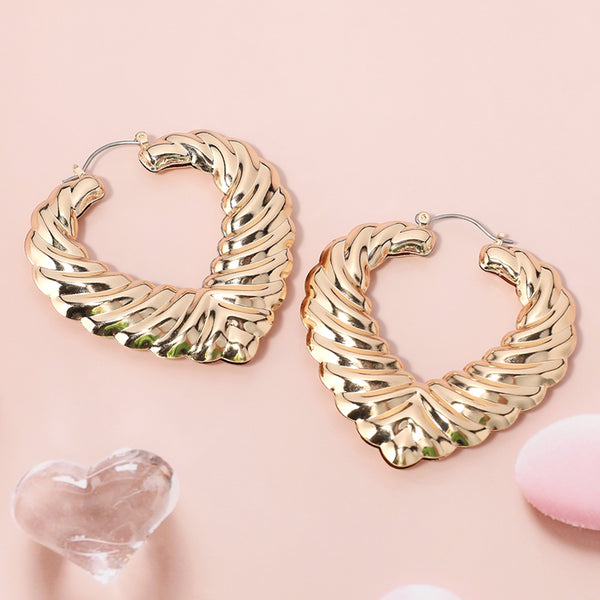 Textured Heart Hoops (Gold)