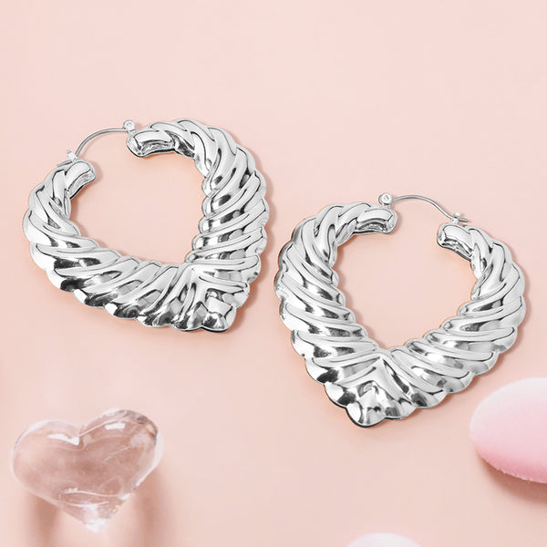 Textured Heart Hoops (Silver)