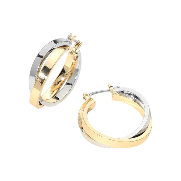 Two Tone Twist Hoop Earrings
