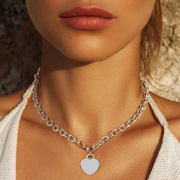 White Gold Dipped Heart Pendant Necklace