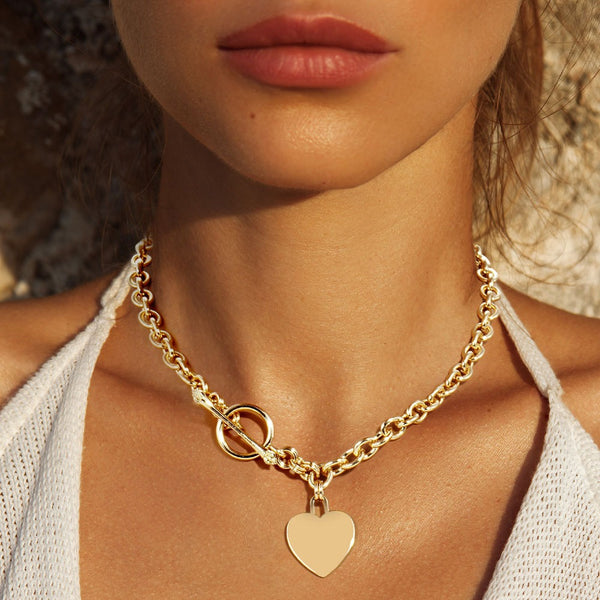 Gold Dipped Heart Pendant Toggle Necklace