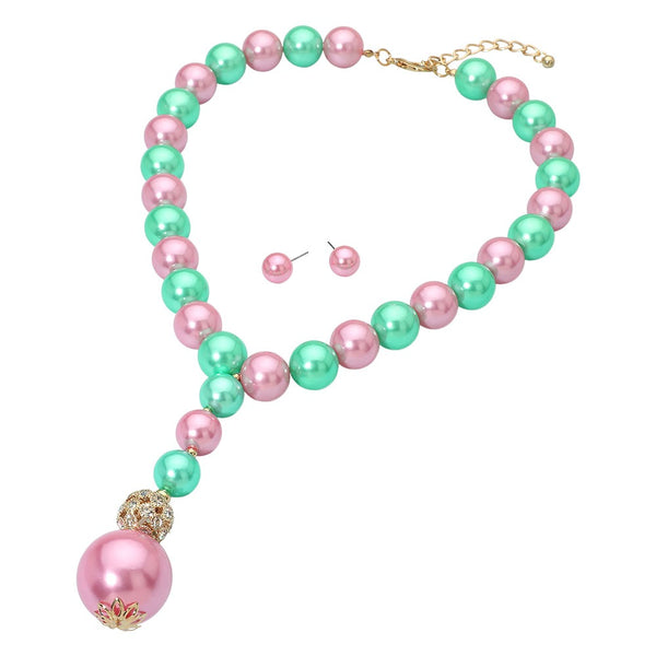 Pearl Beaded "Y" Statement Necklace Set