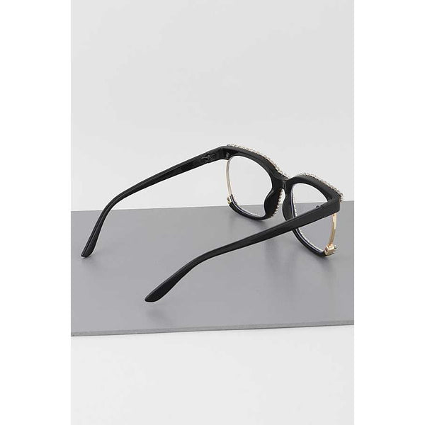 Rhinestone Round Framed Glasses (Black)