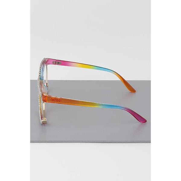 Rhinestone Round Framed Glasses (Rainbow)