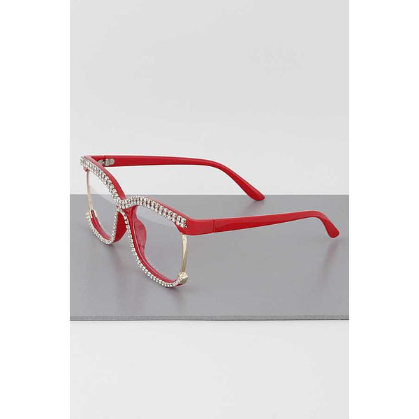 Rhinestone Round Framed Glasses (Red)