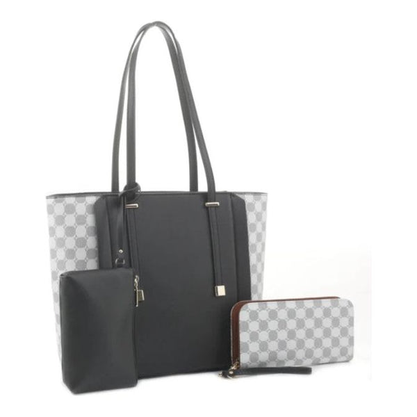 Rae-Keba H. 3 in 1 Handbag Set (Black & White)