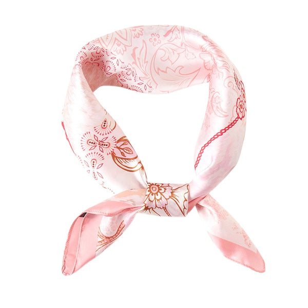 Pastel Floral Patchwork Printed Square Silky Satin Scarf (Pink)