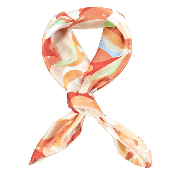 Abstract Tropical Bloom Printed Square Silky Satin Scarf (Rust)