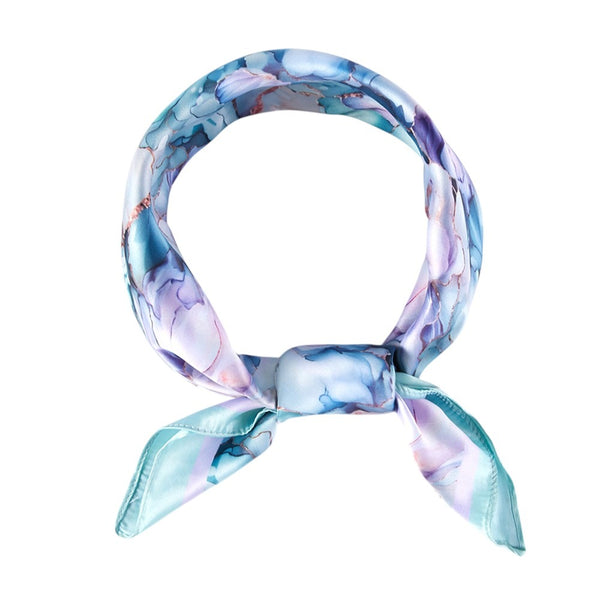 Muted Watercolor Peony Printed Square Silky Satin Scarf (Green)