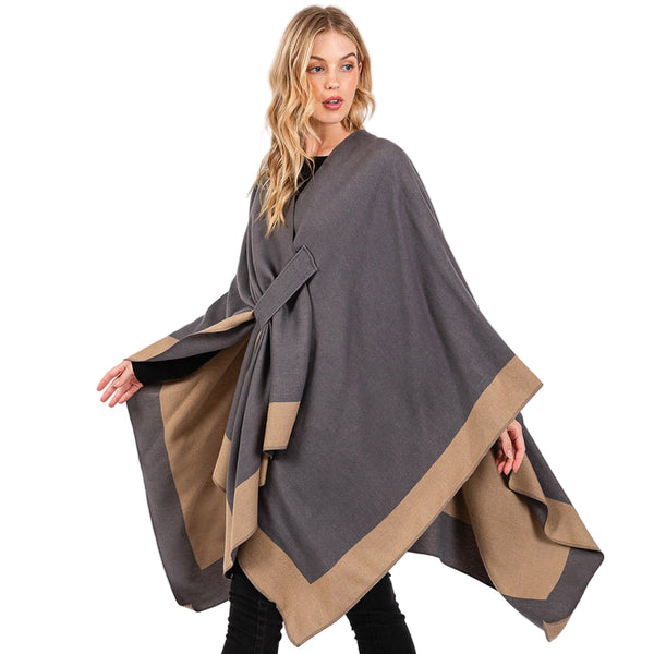 Two Tone Pull Through Shawl Poncho (Gray)