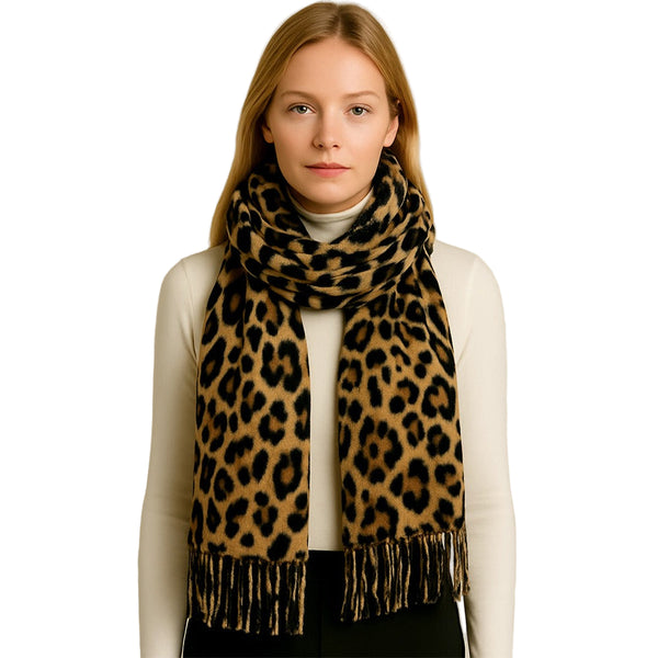 Fringe Hem Leopard Scarf