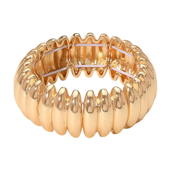 Metal Ribbed Stretch Bracelet (Gold)