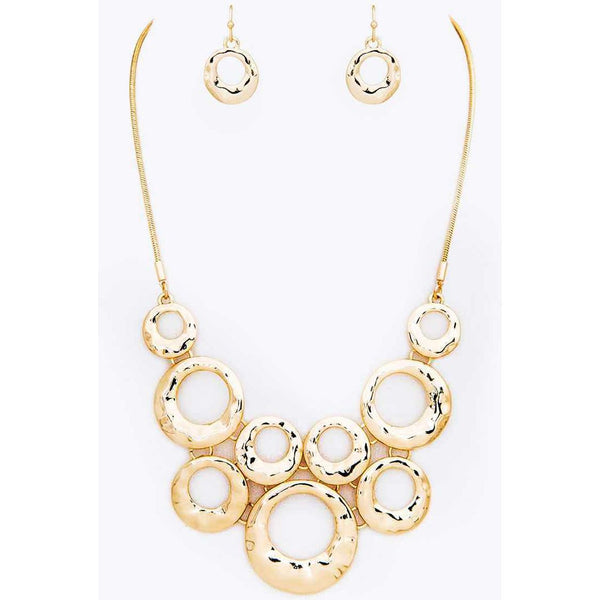 Textured Ring Statement Necklace Set (Gold)