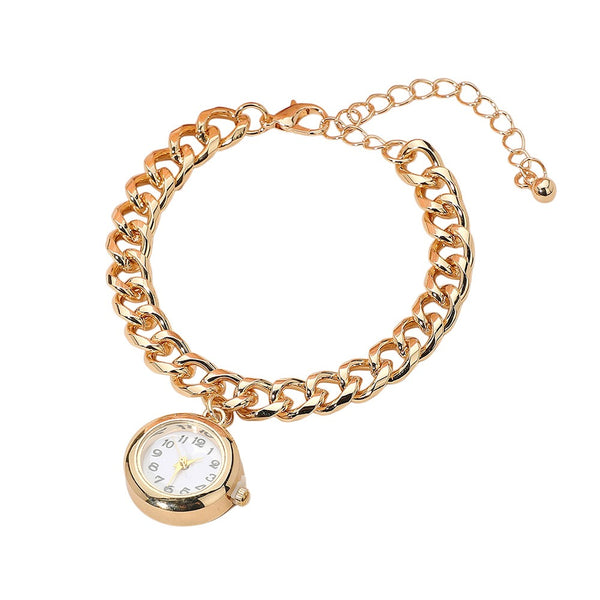 Gold Dipped Watch Charm Classic Chain Bracelet